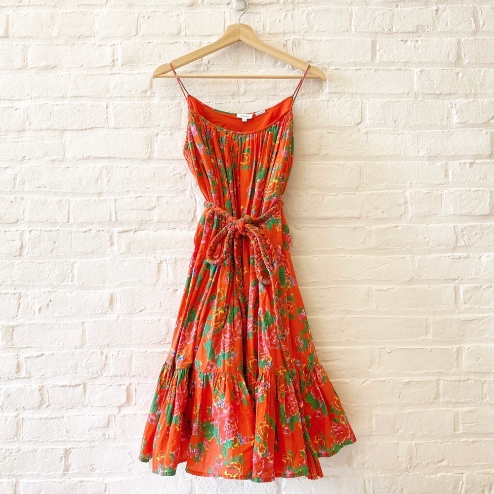 RHODE || Lea Rope Belted Floral Cotton Sundress Red Large‎